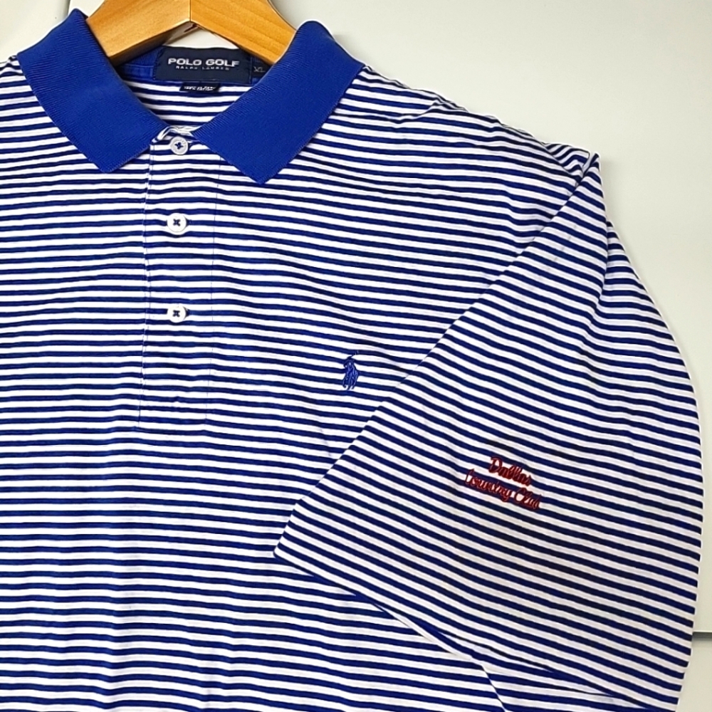 Polo Golf Ralph Lauren Mens XL Short Sleeve Blue Stripe Shirt DALLAS County Club